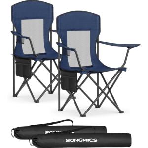 imageSONGMICS Folding Camping Chair with Comfortable Sponge Seat Cup Holder Heavy Duty Structure Max Load Capacity 551 lb Outdoor Picnic Chair Red and Black UGCB06BKHarbor Blue