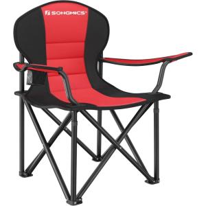 imageSONGMICS Folding Camping Chair with Comfortable Sponge Seat Cup Holder Heavy Duty Structure Max Load Capacity 551 lb Outdoor Picnic Chair Red and Black UGCB06BKRed  Black
