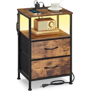 imageSONGMICS BELLAH Collection  Nightstand with Charging Station and AppControlled Adjustable LED Lights Bed Side Table 2 Drawer and 1 Open Shelf Bedroom Cloud White and Snow White ULGS302WH01SRustic Brown  Ink Black