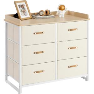 imageSONGMICS Kids Dresser with 6 Drawers Boys Girls Dresser with WaterResistant Tabletop Storage Organizer Cabinet for Bedroom Hallway Beige UGKR101K01Beige
