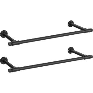 imageSONGMICS 2 Pack Clothes Rack WallMounted Industrial Pipe Clothing Rack SpaceSaving Garment Rack 118 x 33 x 28 Inches 132 lb Capacity for Each Hanging Rod Steel Black UHSR140B022