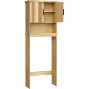 imageVASAGLE MAXE Collection  Over The Toilet Storage Cabinet 236Inch Wide Mid Century Modern Bathroom Organizer with Fluted Doors Adjustable Shelf SpaceSaving Cloud White UBTS028WB01SOak Beige