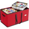 imageSONGMICS Christmas Ornament Storage Boxes Set of 2 Dual Zippers Stackable Christmas Storage Containers with Lid 16 Trays 600D Oxford 3Inch 256 Slots Cherry Red URFB043R01Cherry Red