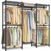 imageSONGMICS HeavyDuty Clothes Rack Garment Rack Portable Closet 569Inch Wide Clothing Rack with Adjustable Mesh Shelves and Hanging Rails Ink Black ULGR432B01