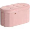 imageSONGMICS Mazie Collection  Folding Ottoman with Storage Oval Storage Ottoman Bench for Living Room Bedroom Velvet Fabric 15 x 43 x 15 Inches Jelly Pink ULSF297SA01Jelly Pink