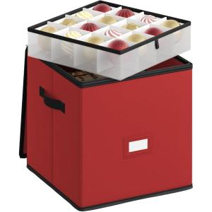 imageSONGMICS Christmas Ornament Storage Boxes Set of 2 Dual Zippers Stackable Christmas Storage Containers with Lid 16 Trays 600D Oxford 3Inch 256 Slots Cherry Red URFB043R01Cherry Red
