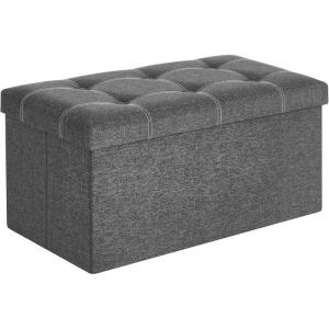 imageSONGMICS MAZIE Collection  43 Inches Ottoman Storage Bench 35 Gal Folding Chest with Breathable LinenLook Fabric Load up to 660 lb for Entryway Living Room Bedroom Light Gray ULSF077G05Dark Gray