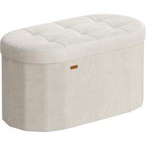 imageSONGMICS Mazie Collection  Folding Ottoman with Storage Oval Storage Ottoman Bench for Living Room Bedroom Velvet Fabric 15 x 43 x 15 Inches Jelly Pink ULSF297SA01Cream White