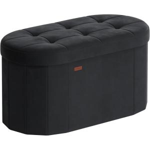 imageSONGMICS Mazie Collection  Folding Ottoman with Storage Oval Storage Ottoman Bench for Living Room Bedroom Velvet Fabric 15 x 43 x 15 Inches Jelly Pink ULSF297SA01Ink Black
