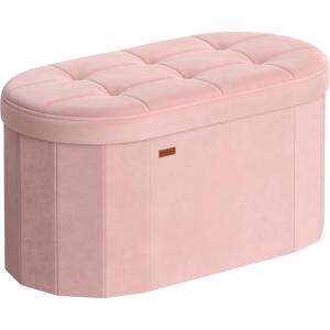 imageSONGMICS Mazie Collection  Folding Ottoman with Storage Oval Storage Ottoman Bench for Living Room Bedroom Velvet Fabric 15 x 43 x 15 Inches Jelly Pink ULSF297SA01Jelly Pink