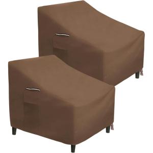 imageSONGMICS Patio Chair Covers Set of 2 Lounge Deep Seat Cover 600D HeavyDuty Outdoor Furniture Cover Waterproof and AntiFade Brown UGCC008R01