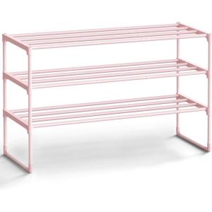 imageSONGMICS Shoe Rack 8Tier Shoe Organizer Metal Storage Shelf Upright or Upside Down for 3240 Pairs Stackable for Entryway 118 x 362 x 565 Inches Black ULSA308BH01Jelly Pink