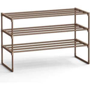 imageSONGMICS Shoe Rack 8Tier Shoe Organizer Metal Storage Shelf Upright or Upside Down for 3240 Pairs Stackable for Entryway 118 x 362 x 565 Inches Black ULSA308BH01Walnut Brown