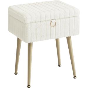 imageSONGMICS Vanity Stool Chair with Storage Makeup Stool Footrest Footstool Ottoman Metal Legs Adjustable Feet for Living Room Bedroom Makeup Room Cappuccino Beige ULOM505LZ02Cream White