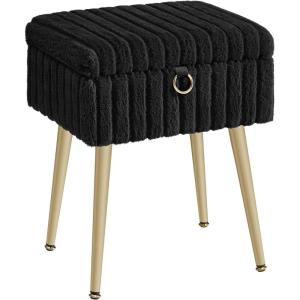imageSONGMICS Vanity Stool Chair with Storage Makeup Stool Footrest Footstool Ottoman Metal Legs Adjustable Feet for Living Room Bedroom Makeup Room Cappuccino Beige ULOM505LZ02Ink Black