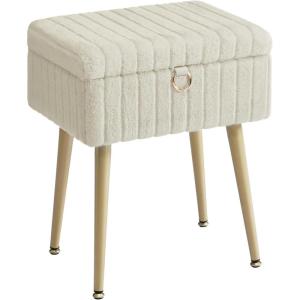 imageSONGMICS Vanity Stool Chair with Storage Makeup Stool Footrest Footstool Ottoman Metal Legs Adjustable Feet for Living Room Bedroom Makeup Room Cappuccino Beige ULOM505LZ02Cappuccino Beige