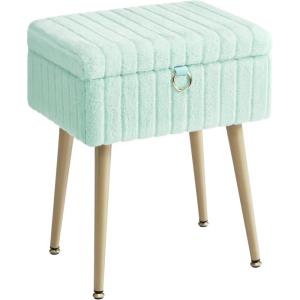 imageSONGMICS Vanity Stool Chair with Storage Makeup Stool Footrest Footstool Ottoman Metal Legs Adjustable Feet for Living Room Bedroom Makeup Room Cappuccino Beige ULOM505LZ02Moonlight Green