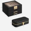 imageSONGMICS 3Tier Jewelry Organizer with Glass Lid and Rectangular Travel Jewelry Box Bundle with Drawers Mirror PU Modern Gift Idea Graphite Black and Ink Black UJBC239B03 and UJBC180B01