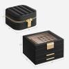 imageSONGMICS 3Tier Jewelry Organizer with Glass Lid and Square Travel Jewelry Box Bundle with Drawers Mirror PU Modern Gift Idea Graphite Black and Ink Black UJBC239B03 and UJBC179B01
