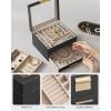 imageSONGMICS 3Tier Jewelry Organizer with Glass Lid and Square Travel Jewelry Box Bundle with Drawers Mirror PU Modern Gift Idea Graphite Black and Ink Black UJBC239B03 and UJBC179B01