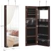 imageSONGMICS 55 Inches Tall Spacious Jewelry Cabinet Jewelry Armoire with LightUp Interior Mirror Wall or Door Mounted Jewelry Storage Organizer Lockable Gift Idea Black UJJC032BZ01Brown