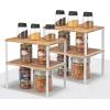 imageSONGMICS Expandable Spice Racks Bundle Set of 4 Metal Kitchen Counter Shelves and Set of 4 Metal and Bamboo Spice Racks Stackable Cabinet Shelf Organizers White and Natural UKCS006W01 and UKCS010N0