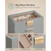 imageSONGMICS GISELLA Collection  Jewelry Box Organizer 3Layer Jewelry Storage with 2 Drawers Shiny Metal Hardware Glass Lid Modern 8 x 91 x 53 Inches Jelly Pink and Gold Color UJBC239SA01SDove Gray  Gold