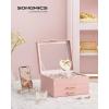 imageSONGMICS GISELLA Collection  Jewelry Box Organizer 3Layer Jewelry Storage with 2 Drawers Shiny Metal Hardware Glass Lid Modern 8 x 91 x 53 Inches Jelly Pink and Gold Color UJBC239SA01SJelly Pink  Gold Color