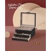 imageSONGMICS GISELLA Collection  Jewelry Box Organizer 3Layer Jewelry Storage with 2 Drawers Shiny Metal Hardware Glass Lid Modern 8 x 91 x 53 Inches Jelly Pink and Gold Color UJBC239SA01SInk Black  Silver
