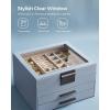 imageSONGMICS GISELLA Collection  Jewelry Box Organizer 3Layer Jewelry Storage with 2 Drawers Shiny Metal Hardware Glass Lid Modern 8 x 91 x 53 Inches Jelly Pink and Gold Color UJBC239SA01SSmoky Blue  Silver