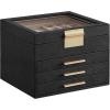 imageSONGMICS GISELLA Collection  Jewelry Box Organizer 3Layer Jewelry Storage with 2 Drawers Shiny Metal Hardware Glass Lid Modern 8 x 91 x 53 Inches Jelly Pink and Gold Color UJBC239SA01SInk Black  Gold