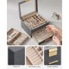 imageSONGMICS GISELLA Collection  Jewelry Box Organizer 3Layer Jewelry Storage with 2 Drawers Shiny Metal Hardware Glass Lid Modern 8 x 91 x 53 Inches Jelly Pink and Gold Color UJBC239SA01SGray  Gold