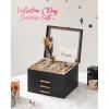 imageSONGMICS GISELLA Collection  Jewelry Box Organizer 3Layer Jewelry Storage with 2 Drawers Shiny Metal Hardware Glass Lid Modern 8 x 91 x 53 Inches Jelly Pink and Gold Color UJBC239SA01SInk Black  Gold