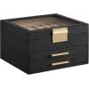imageSONGMICS GISELLA Collection  Jewelry Box Organizer 3Layer Jewelry Storage with 2 Drawers Shiny Metal Hardware Glass Lid Modern 8 x 91 x 53 Inches Jelly Pink and Gold Color UJBC239SA01SInk Black  Gold