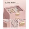 imageSONGMICS GISELLA Collection  Jewelry Box Organizer 3Layer Jewelry Storage with 2 Drawers Shiny Metal Hardware Glass Lid Modern 8 x 91 x 53 Inches Jelly Pink and Gold Color UJBC239SA01SJelly Pink  Gold Color