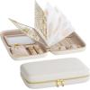 imageSONGMICS HOME Travel Jewelry Case Foldable Jewelry Organizer with Mirror Sectioned Storage Large Capacity Woven Embossed PU Leather Gift Idea Jelly Pink UJBC196R01Cloud White