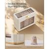 imageSONGMICS HOME Travel Jewelry Case Foldable Jewelry Organizer with Mirror Sectioned Storage Large Capacity Woven Embossed PU Leather Gift Idea Jelly Pink UJBC196R01Cloud White