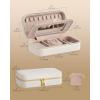 imageSONGMICS HOME Travel Jewelry Case Foldable Jewelry Organizer with Mirror Sectioned Storage Large Capacity Woven Embossed PU Leather Gift Idea Jelly Pink UJBC196R01Cloud White
