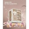 imageSONGMICS Jewelry Box 360 Rotating and PU Travel Jewelry Box Bundle Jewelry Storage Case with 5 Drawers Jewelry Organizer Glass Window Gift Cloud White UJBC170W01 and UJBC180W01