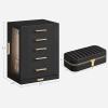 imageSONGMICS Jewelry Box 360 Rotating and PU Travel Jewelry Box Bundle Jewelry Storage Case with 5 Drawers Jewelry Organizer Glass Window Gift Graphite Black and Ink Black UJBC170B01 and UJBC180B01