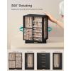 imageSONGMICS Jewelry Box 360 Rotating and PU Travel Jewelry Box Bundle Jewelry Storage Case with 5 Drawers Jewelry Organizer Glass Window Gift Graphite Black and Ink Black UJBC170B01 and UJBC180B01