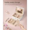 imageSONGMICS Jewelry Box 45 x 45 x 22 Inches Travel Jewelry Box with Interior Mirror PU Leather Jewelry Storage for Women Small Jewelry Organizer Portable Gift Idea Ink Black UJBC146BKV1Cloud White