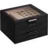 imageSONGMICS Jewelry Box Bundle 2 Jewelry Organizers with Glass Lids 2 Drawers Each for Loved Ones Black and Smoky Blue UJBC239BK and UJBC239BU