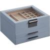 imageSONGMICS Jewelry Box Bundle 2 Jewelry Organizers with Glass Lids 2 Drawers Each for Loved Ones Smokey Blue and White UJBC239WT and UJBC239BU