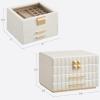 imageSONGMICS Jewelry Box with Glass Lid and Jewelry Organizer with Mirror Bundle 3Tier with Drawers PU Surface with Stitching Modern Gift Idea Cloud White UJBC239WT and UJBC183W01
