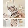 imageSONGMICS Jewelry Box with Glass Lid and Jewelry Organizer with Mirror Bundle 3Tier with Drawers PU Surface with Stitching Modern Gift Idea Cloud White UJBC239WT and UJBC183W01