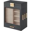 imageSONGMICS Jewelry Box with Glass Window 5Layer Jewelry Organizer with 3 Side Drawers Jewelry Storage with Big Mirror Modern 61 x 103 x 126 Inches Smoky Blue and Metallic Gold UJBC162Q01Slate Gray  Metallic Gold