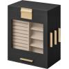 imageSONGMICS Jewelry Box with Glass Window 5Layer Jewelry Organizer with 3 Side Drawers Jewelry Storage with Big Mirror Modern 61 x 103 x 126 Inches Smoky Blue and Metallic Gold UJBC162Q01Ink Black  Metallic Gold