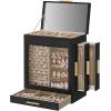 imageSONGMICS Jewelry Box with Glass Window 5Layer Jewelry Organizer with 3 Side Drawers Jewelry Storage with Big Mirror Modern 61 x 103 x 126 Inches Smoky Blue and Metallic Gold UJBC162Q01Ink Black  Metallic Gold