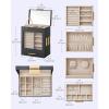 imageSONGMICS Jewelry Box with Glass Window 5Layer Jewelry Organizer with 3 Side Drawers Jewelry Storage with Big Mirror Modern 61 x 103 x 126 Inches Smoky Blue and Metallic Gold UJBC162Q01Slate Gray  Metallic Gold